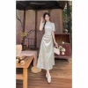 "National Trend -2025 Spring/Summer New Style: Light Cloud and Frost Charm New Chinese Jacquard Slant Front High Slit Cheongsam Dress for Women. Item Picture